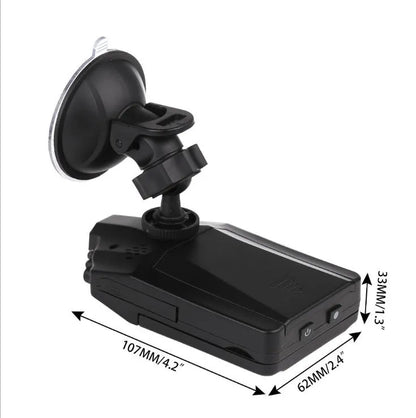 Driving recorder with 6 lights, night vision, motion detection, 1080p, and optional memory card.