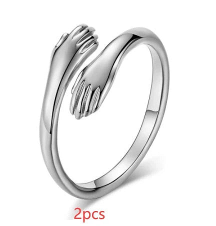 Adjustable Alloy Hands Hug Ring in silver and gold with unique geometry design