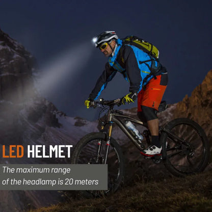 Black and grey adult cycling helmet with integrated Bluetooth warning light on the rear.