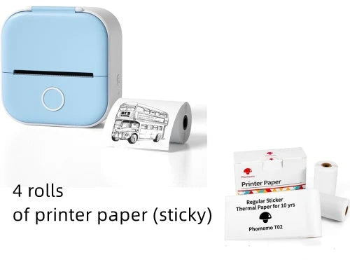 Compact Bluetooth-enabled thermal label printer in white, pink, and green colors with various label options