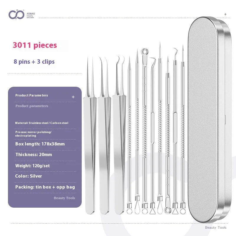 Four metal acne needles with ultra fine pointed tips for precise spot treatment skincare