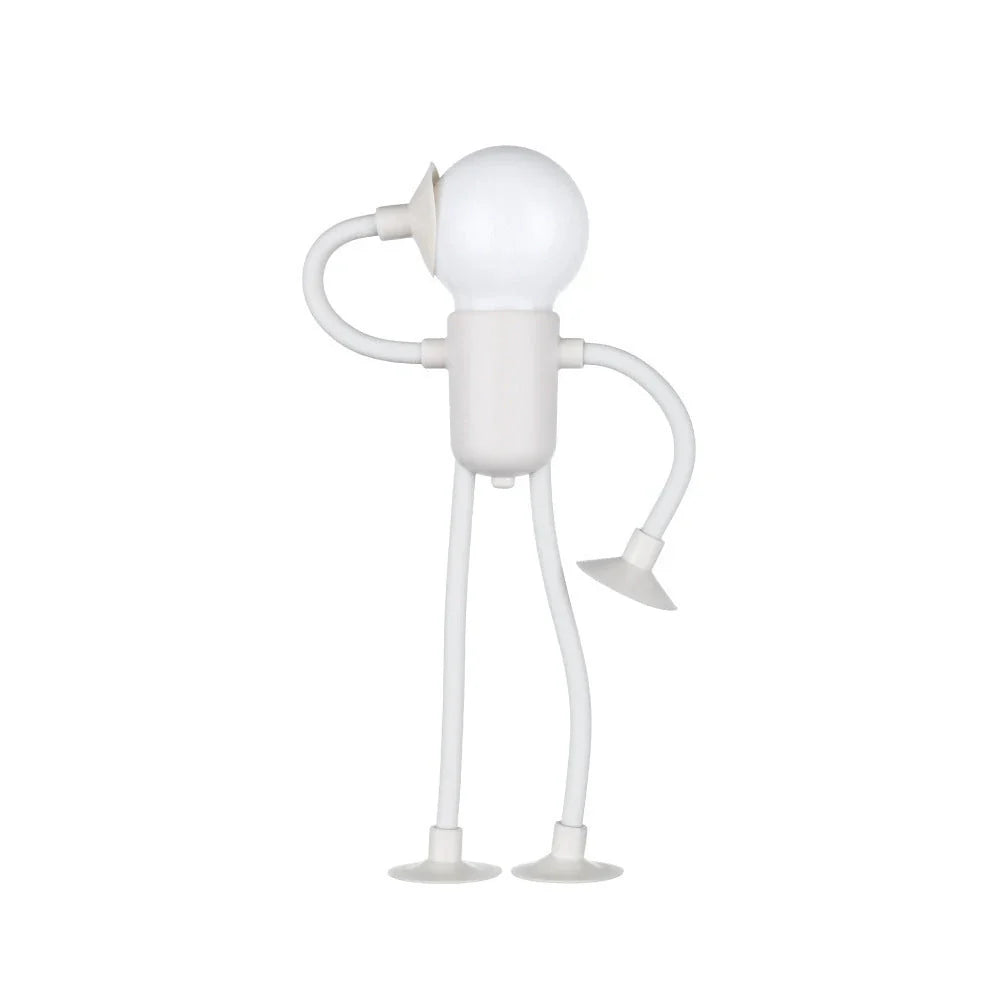 Adjustable night light with sportsman design, vacuum suction, and one-button operation for versatile desk or decor use