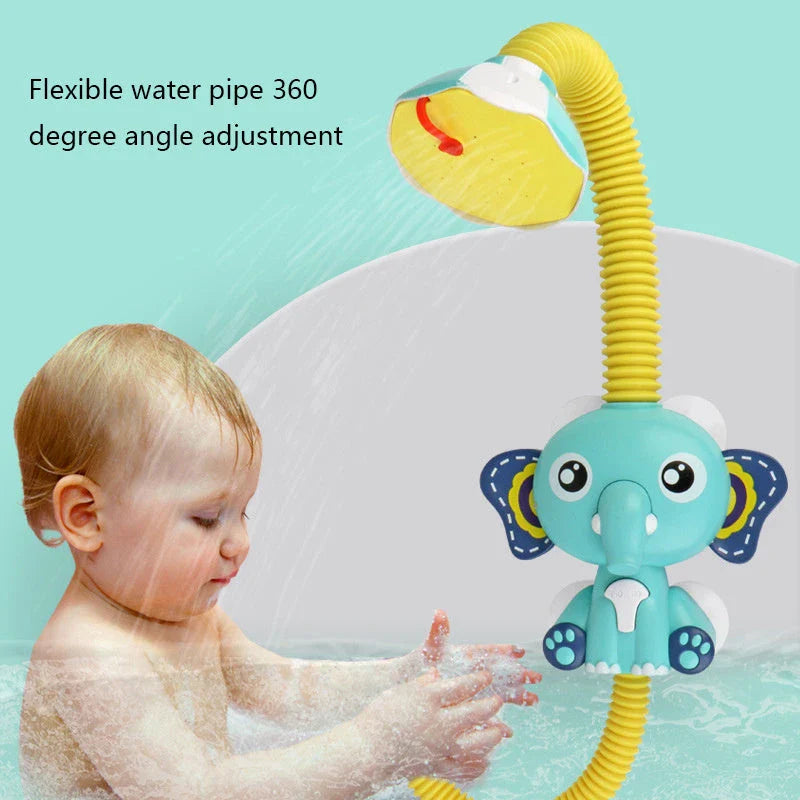 Cheerful elephant-shaped bath spray toy with adjustable 360-degree water spray for kids' fun and sensory development during bath time