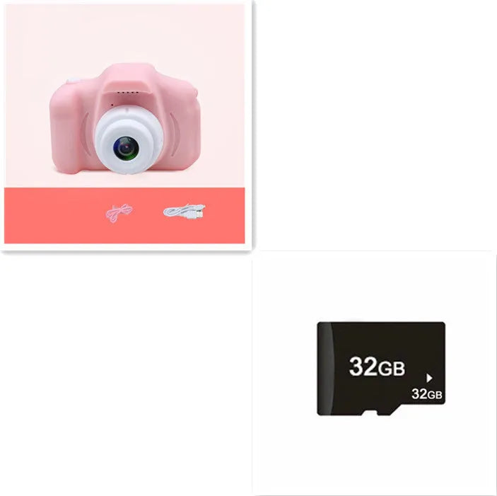 X2 HD mini digital camera for kids in silicone case with lanyard, shown capturing photo on 2-inch screen.