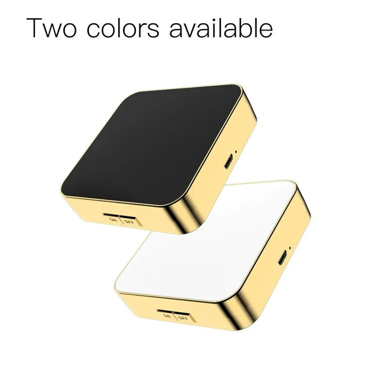 Black or white LED makeup mirror with magnification and standard mirrors, showing three lighting mode buttons.