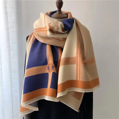 Stylish Korean contrast colour artificial cashmere scarf for women, perfect for winter warmth and fashion.