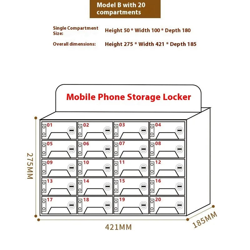 Transparent acrylic mobile phone storage cabinet with charging holes in modern simple style for office organisation