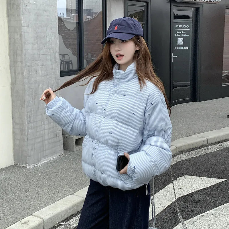 Women's plaid bow print loose cotton coat with long sleeves and pockets in blue or purple, sizes M L XL