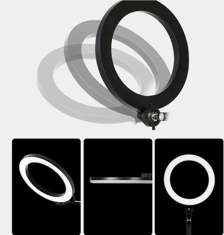 Black aluminium floor stand with USB fill light for mobile phone and tablet live streaming