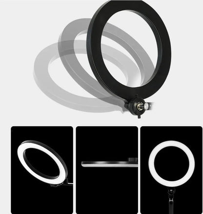 Black aluminium floor stand with USB fill light for mobile phone and tablet live streaming