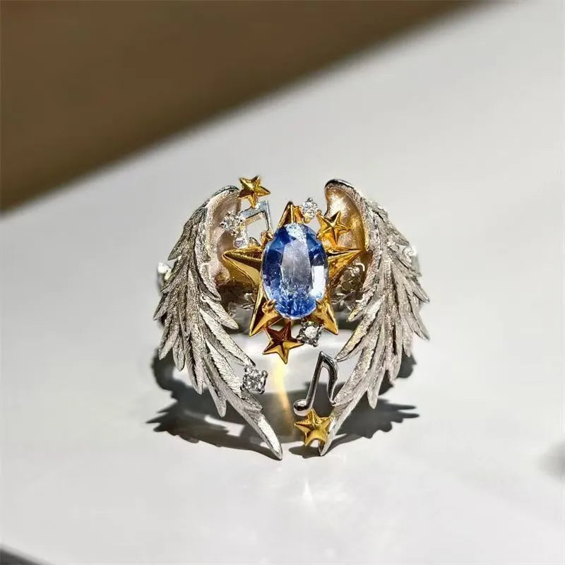 Adjustable geometric open mouth ring with alloy construction and oiling finish