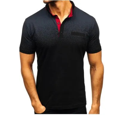 Cotton rich lapel print short sleeve top with polka dot pattern in white, shown on a plain background.