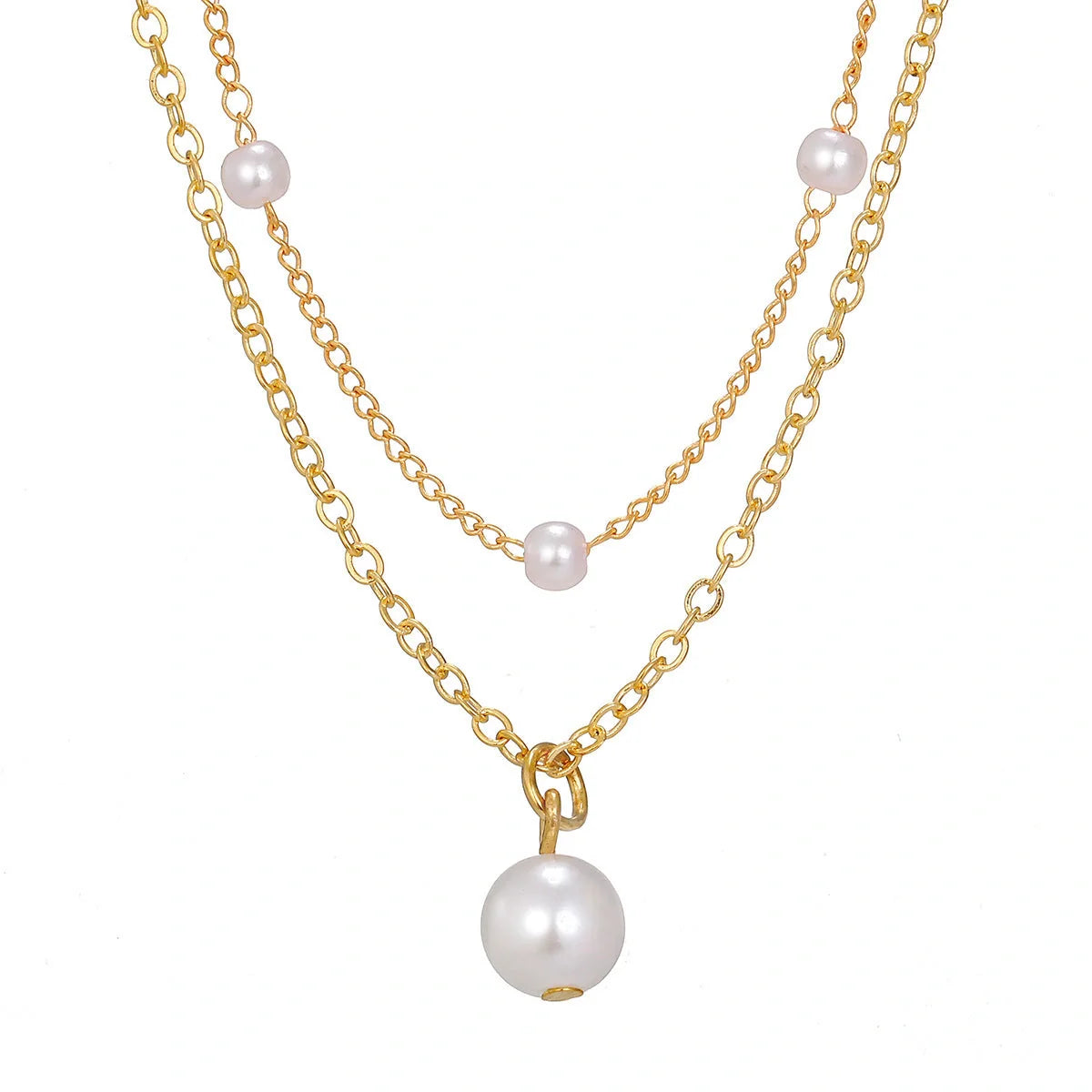 Elegant gold pearl tassel necklace with double-layered design and adjustable chain
