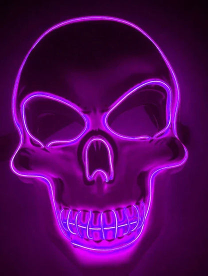 Realistic LED Skeleton Mask with customizable glow-in-the-dark lighting effects for Halloween, parties, and more
