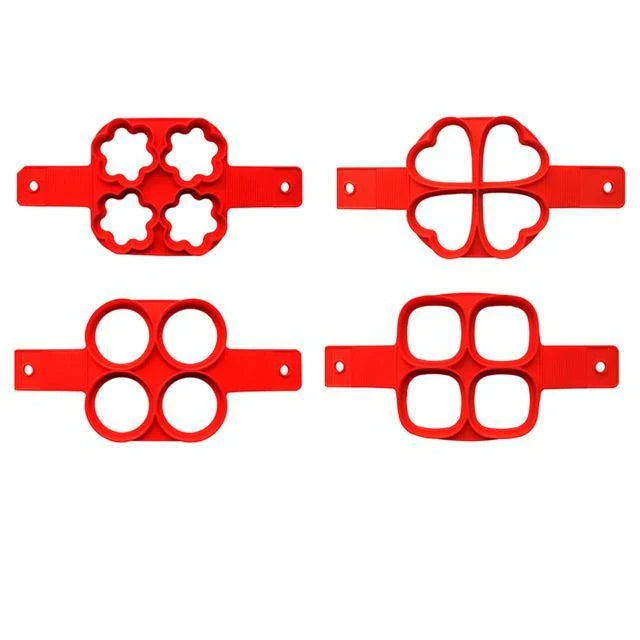 Red silicone non-stick pancake maker rings for uniform cooking results