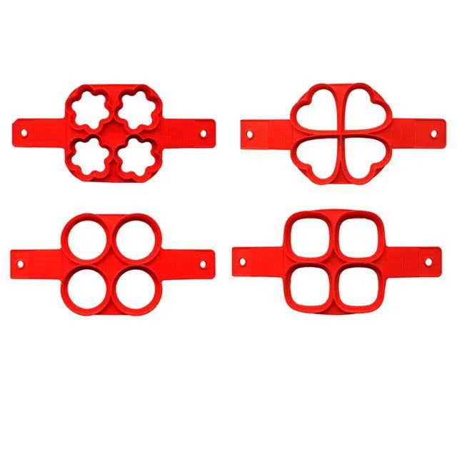 Red silicone pancake ring egg omelette maker with seven-hole non-stick cooking mould