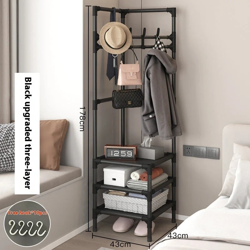 Modern stainless steel corner coat rack with multi-layer design and hooks