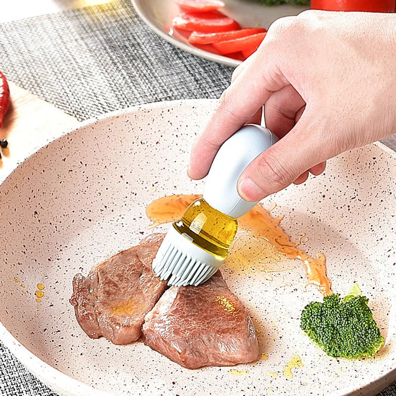 Creative silicone brush head oil bottle in various colors for precise kitchen oil application