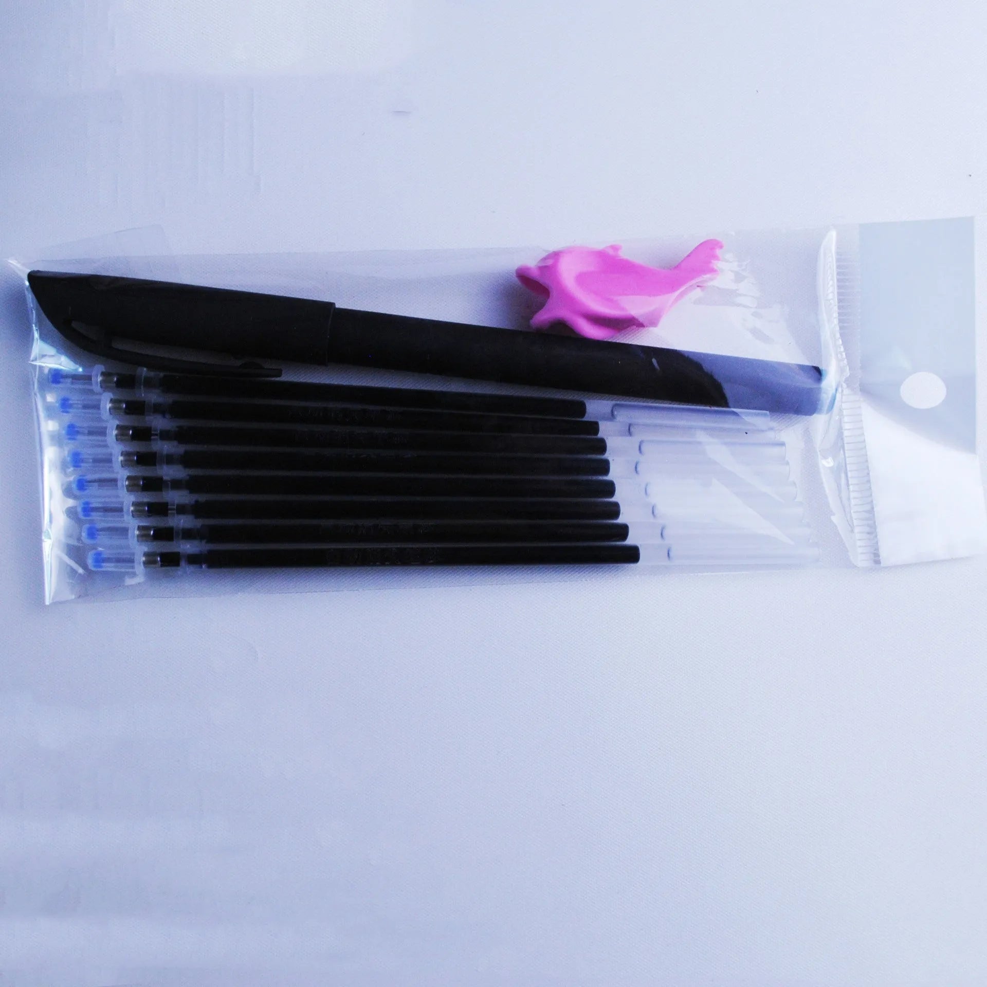 Automatic fading pen with 0.5mm tip, 130mm plastic body, and 8 blue ink refills set