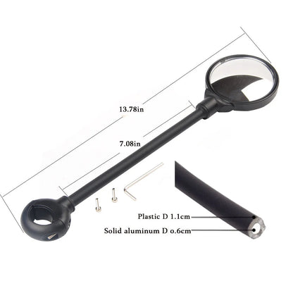 Black metal bicycle rearview mirror with hose adjustment mechanism for handlebar mounting