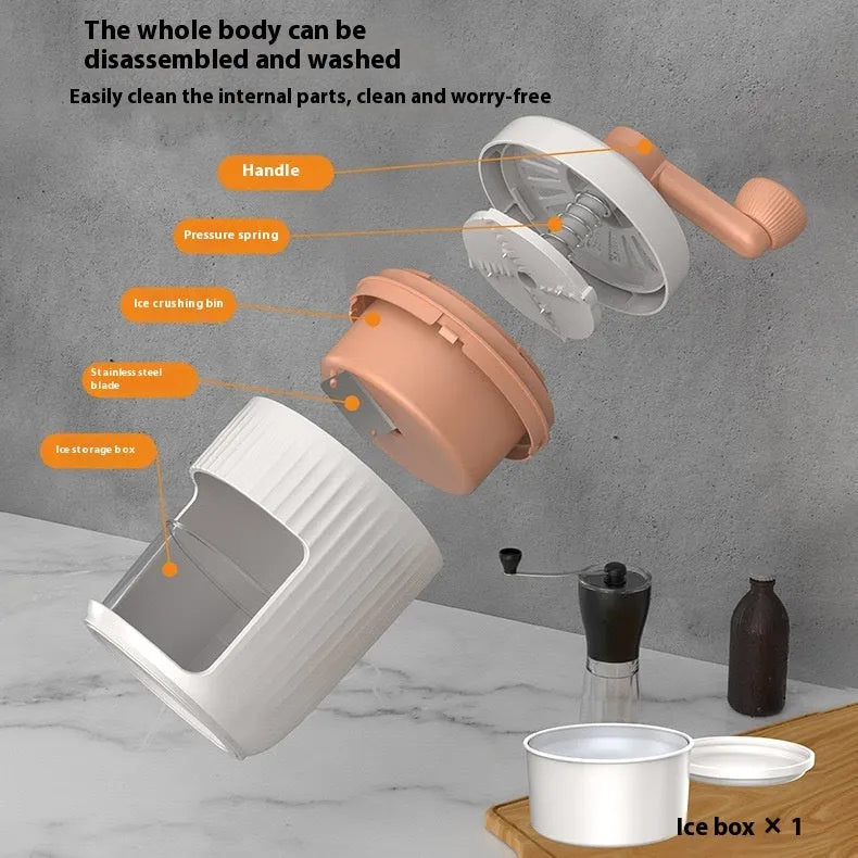 Green hand-cranked ice shaving machine with detachable ice box for making snow cones