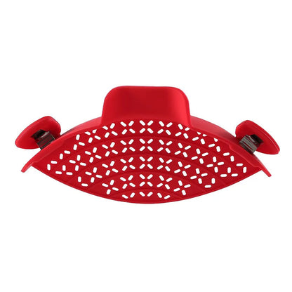 Silicone and stainless steel pot side drain stopper kitchen gadget in assorted colours.