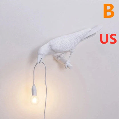 Creative Auspicious Bird Resin Wall Lamp Decoration in white or black