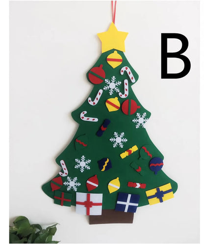 3D layered DIY felt Christmas tree with 32 decorations including Santa, reindeer, snowman, and stockings