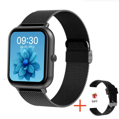 ZL54C smart watch in black with AMOLED screen displaying heart rate and blood pressure metrics