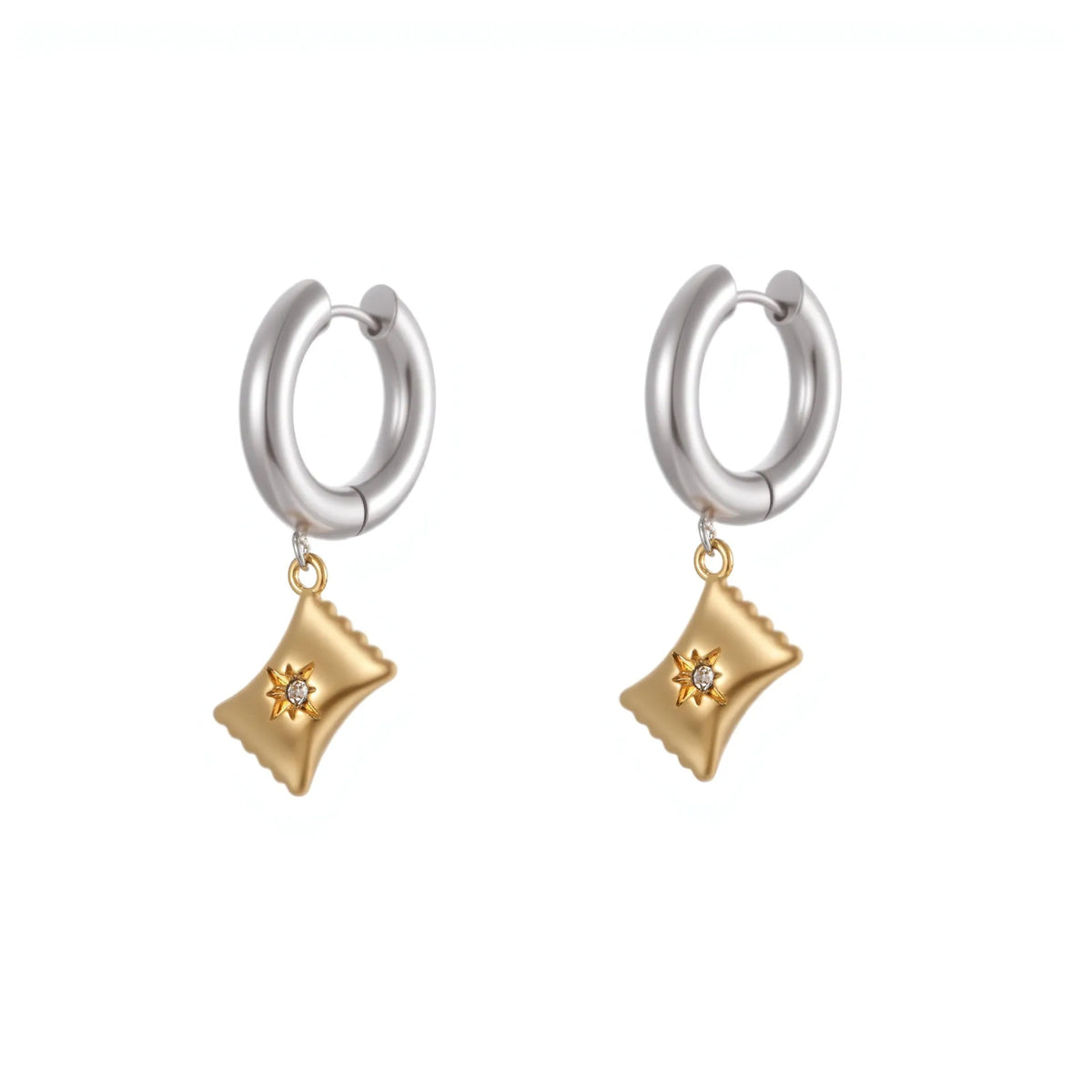 Stainless steel Christmas tree earrings with 18K electroplated finish and heart-shaped star ornament designs