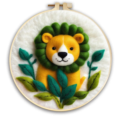 Round three-dimensional embroidery kit with linen fabric, wool felt pieces, and embroidery frame for 20x20 cm blanket painting