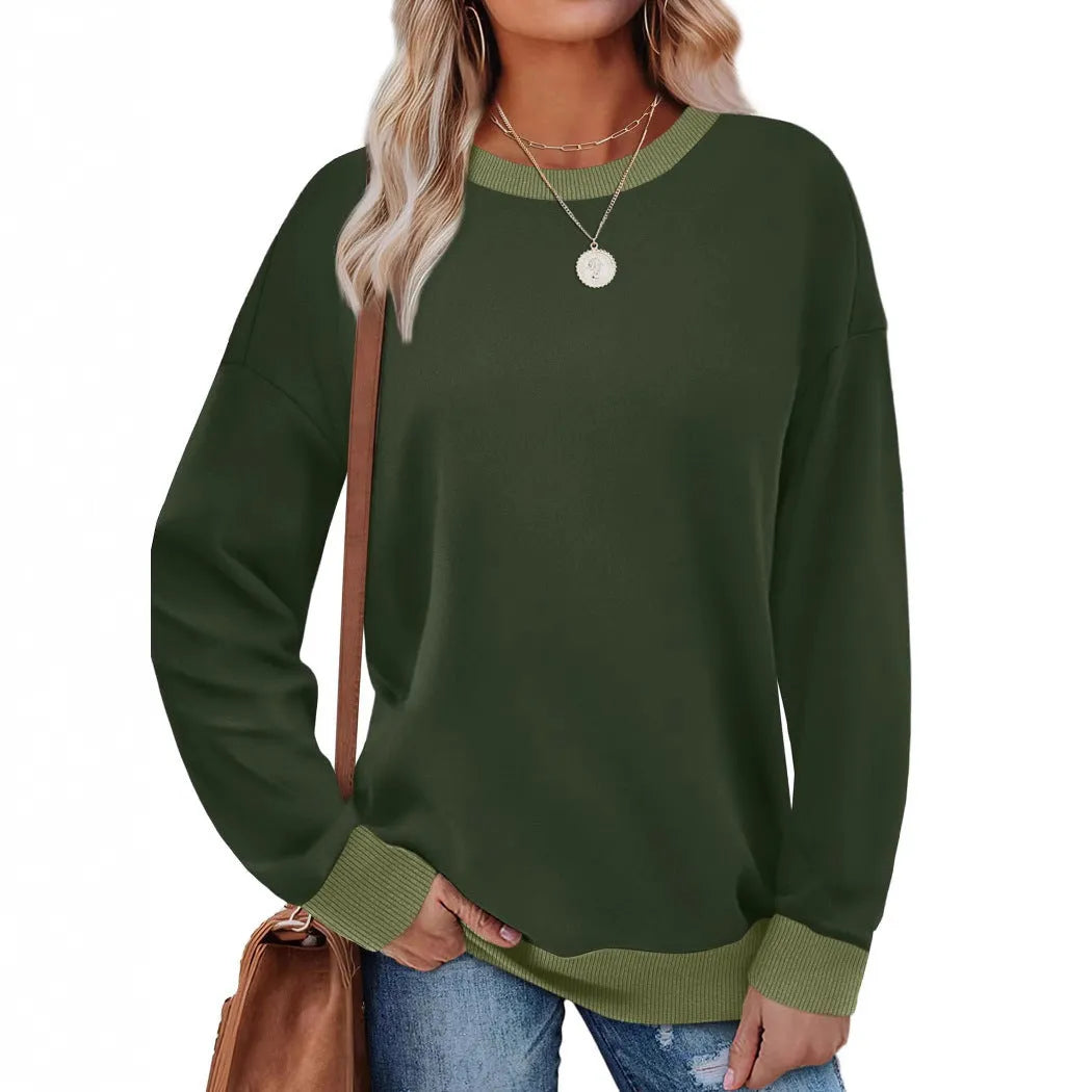 Loose fit striped long sleeve top for women on a hanger, shown in apricot colour.