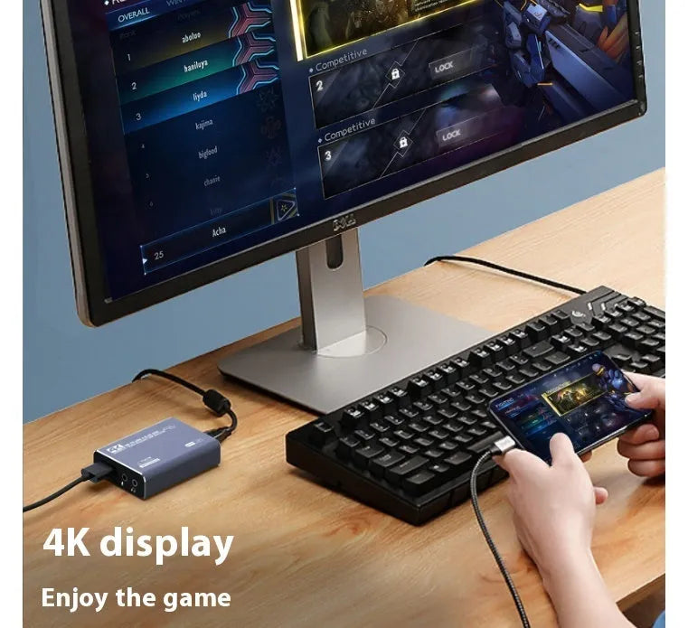 Black 4K gaming set-top box with MS2131 chip for 1080p recording and audio capture