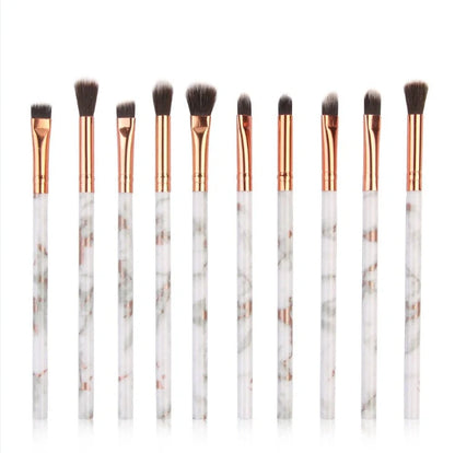 10-piece marble makeup brush set with 5 large and 5 small brushes for versatile beauty application