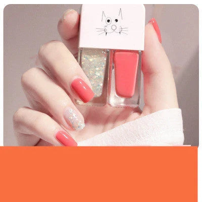 Dual-Tone Nail Polish Set with 10 vibrant shades, featuring long-lasting, quick-drying, and fade-resistant formula infused with nourishing calcium-based oil
