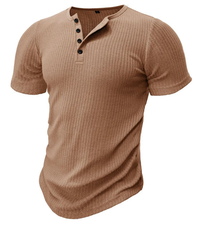 Men's slim-fit short-sleeved polyester muscle t-shirt in army green on a white background.