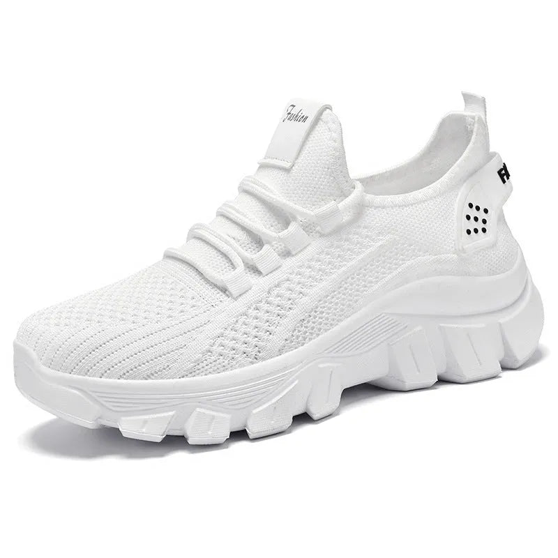 Women's Flyknit running sneakers with PVC sole in white, pink, beige, or black