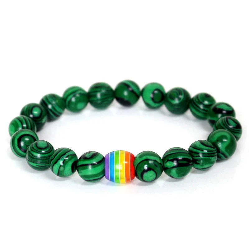 Pride Rainbow Bead Bracelet with natural stones, celebrating diversity and love