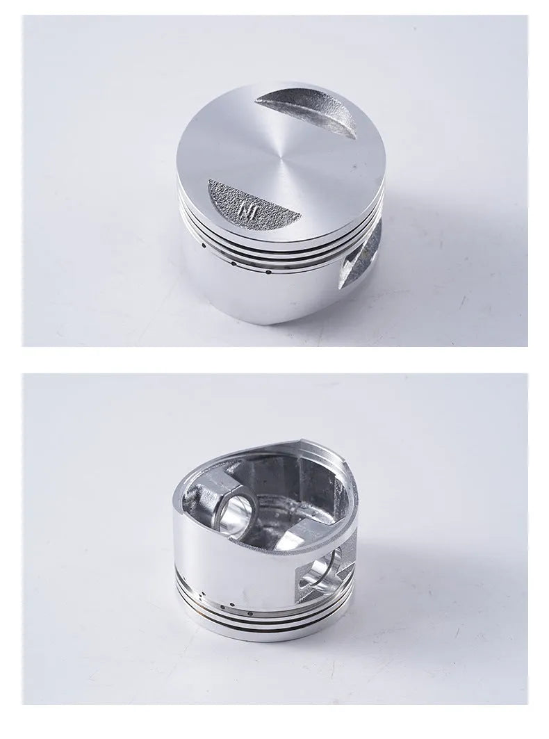 Motorbike engine piston kit with aluminium alloy construction includes piston, piston rings and pin for cylinder diameter 57.4mm and total height 37mm replacement
