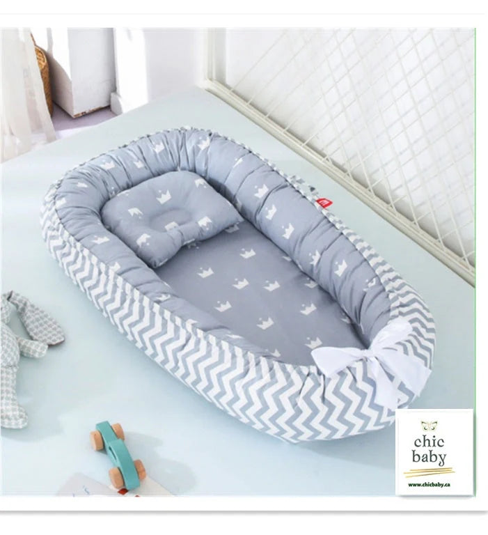 Cotton baby travel crib with removable washable cover in various cartoon designs