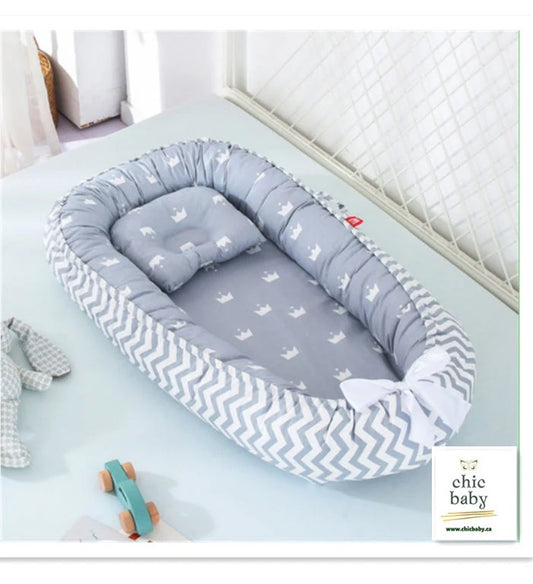 Cotton baby travel crib with removable washable cover in various cartoon designs