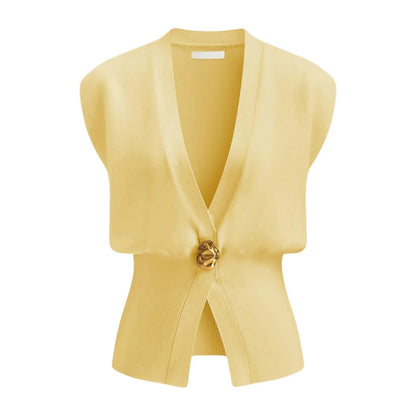 Women's loose fit V-neck button cardigan in a knitted polyester fabric, shown in a range of colours.