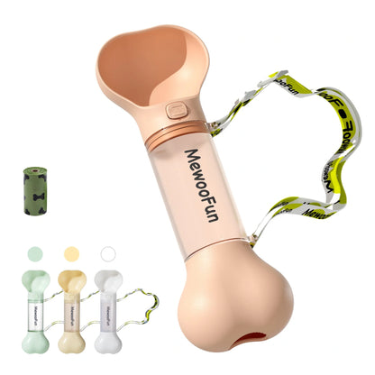 Mewoofun 2-in-1 pet water bottle and feeder bowl in white, green, yellow, and pink
