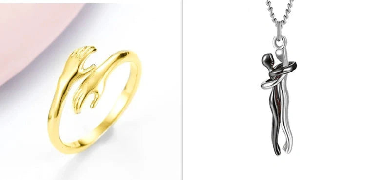 Adjustable Alloy Hands Hug Ring in silver and gold with unique geometry design