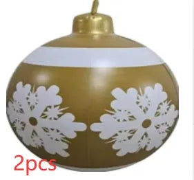 Large 60cm inflatable PVC Christmas decoration ball in bright colours for outdoor garden or tree display.