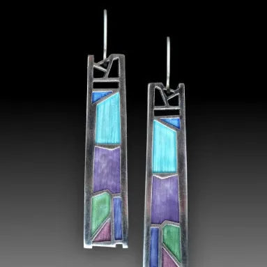 Silver water drop-shaped women's alloy earrings with an irregular oil colour electroplated finish.