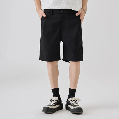 Men's straight-leg summer trousers in khaki colour with micro-elastic polyester fabric