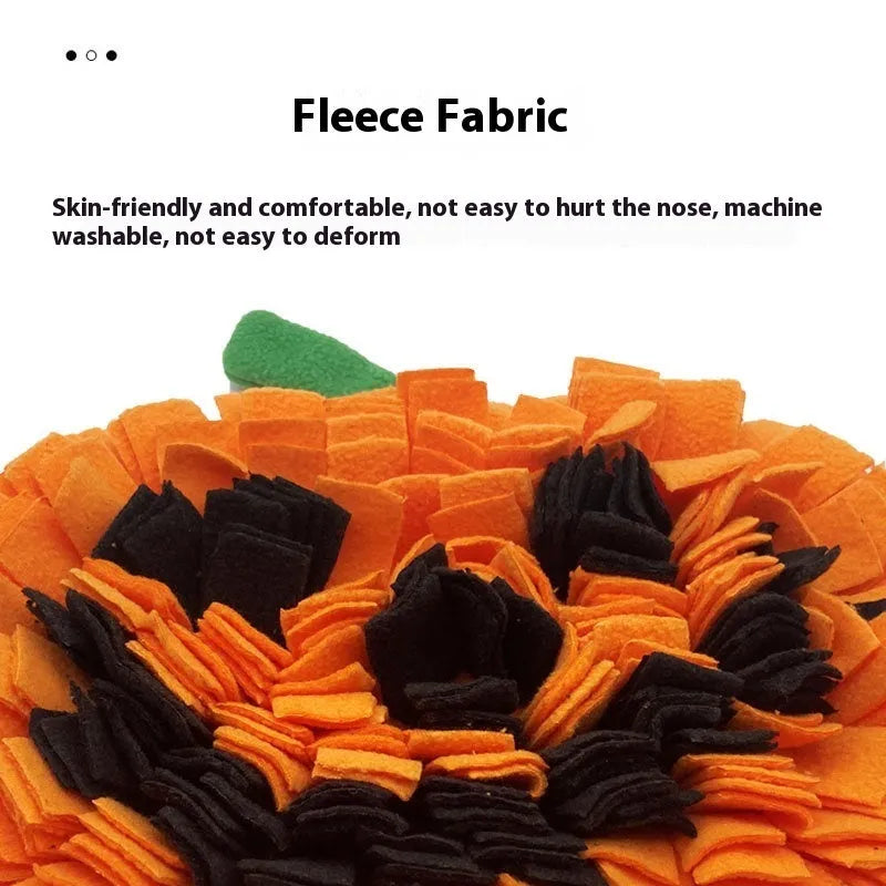 Pumpkin-shaped pet training mat in polar fleece for scent games and slow feeding