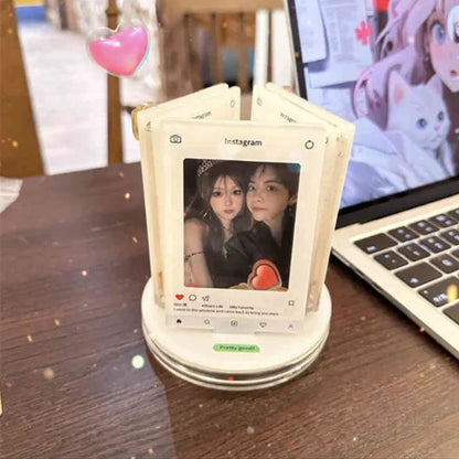 Rotating acrylic photo frame for 3-inch 55 x 86 mm photo on a desktop stand