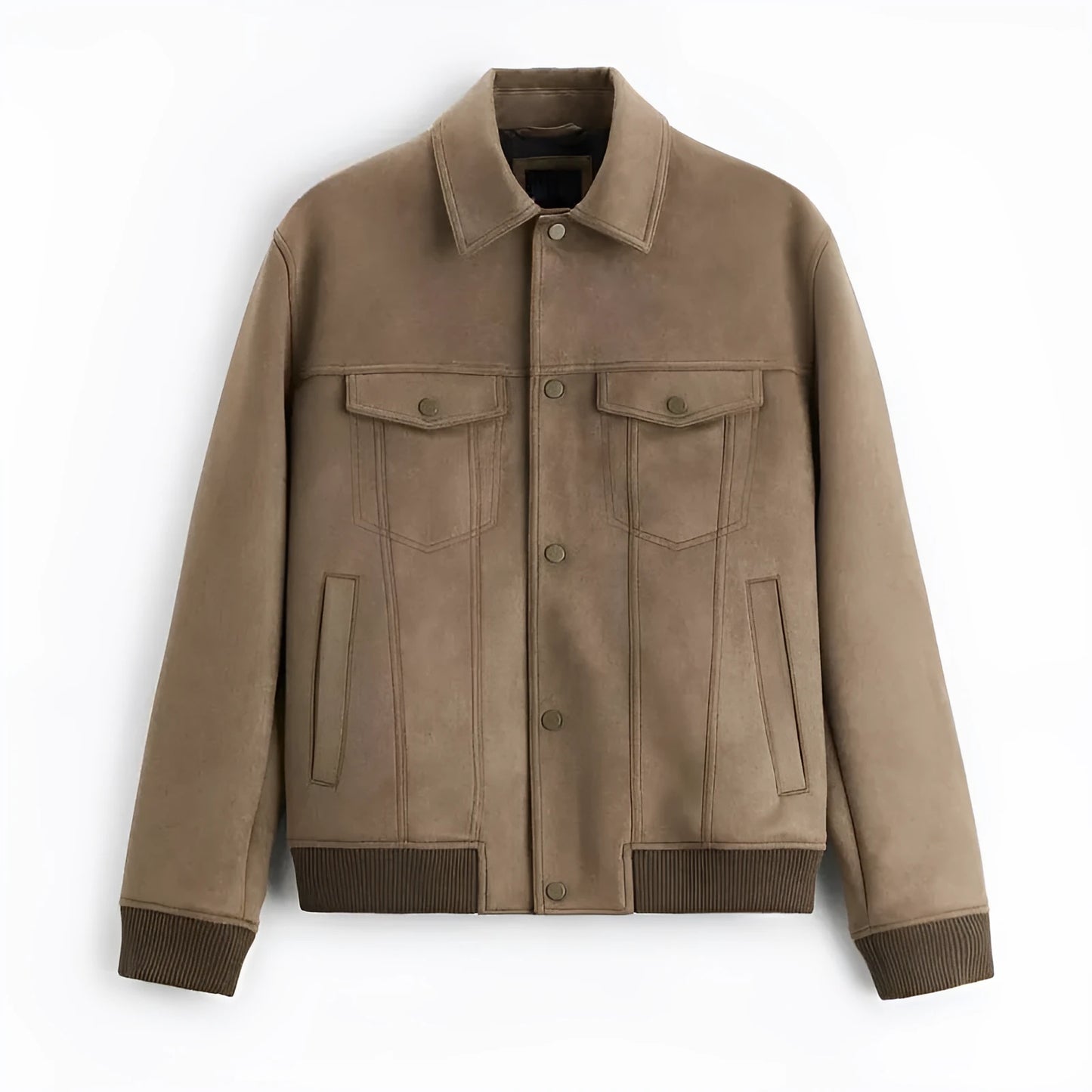 Women's suede velvet British style jacket in mink colour with long sleeves and spandex stretch fabric